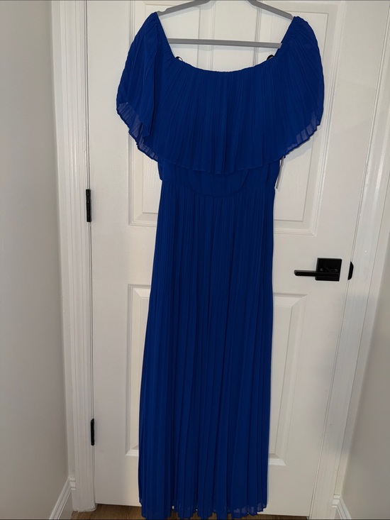 Premier Amour Dresses & Skirts - Off-the-Shoulder Royal Blue Pleated Midi Dress